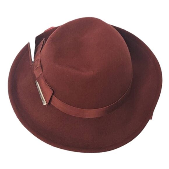 Chelton Cloche Hat Adult Medium Red Burgundy Feather Detail Vintage Flapper - Picture 2 of 12